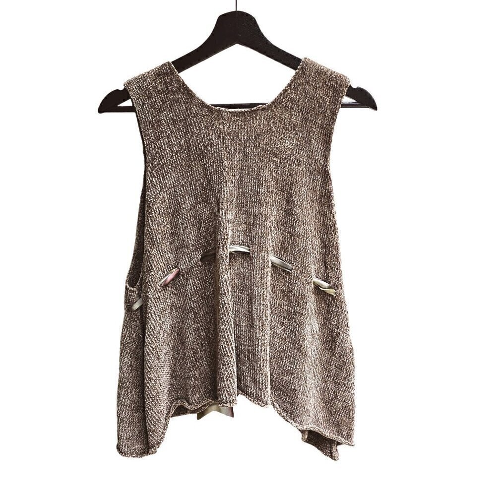 Annie M Knitwear Brown 100% Viscose Chenille Top With Scarf Belt, Made In USA - Picture 2 of 13